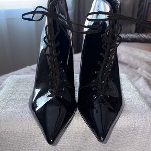 Zara Trafaluc Elegant Black Patent Leather Women's Booties